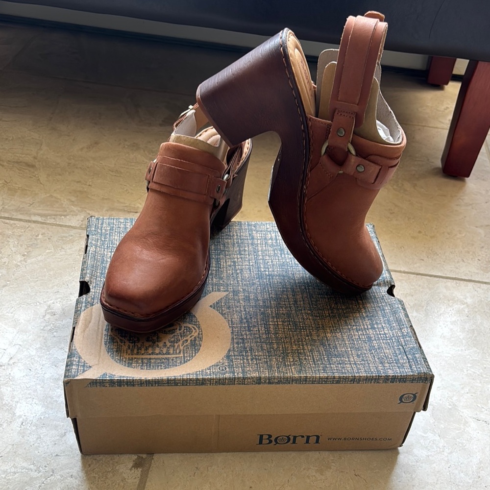 Born Hudson Brown (Cognac) Slingback Leather Clogs Size 11